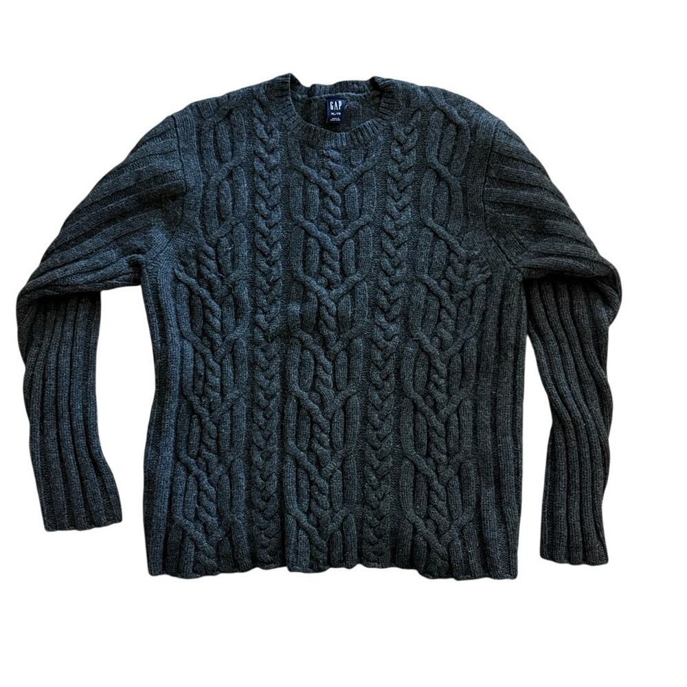 Vintage Gap Charcoal Cable Knit Sweater Chunky Crewneck 2002 Holiday